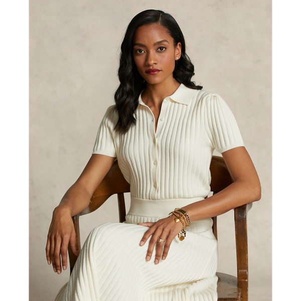 Polo Ralph Lauren The Spelman Collection Knit Polo Sweater In Tonal Cream