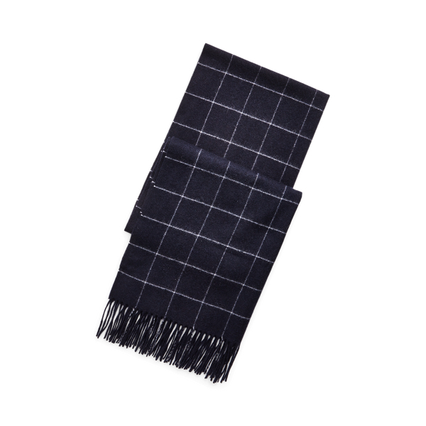 Ralph Lauren Windowpane Cashmere Scarf In Blue