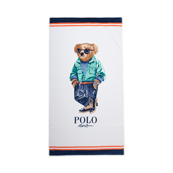 Shop Ralph Lauren Beach Boy Polo Bear Beach Towel In Navy Multi