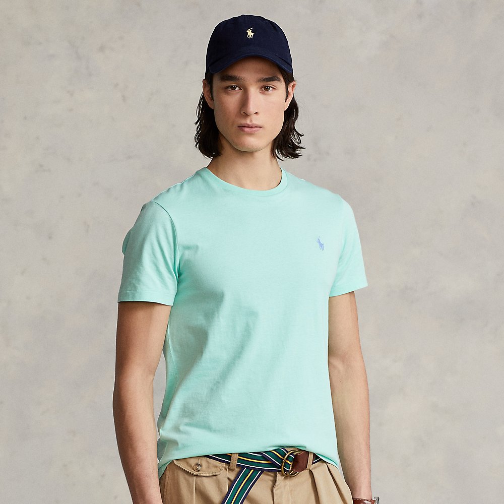 Ralph Lauren Custom Slim Fit Jersey Crewneck T-shirt In Aqua Verde