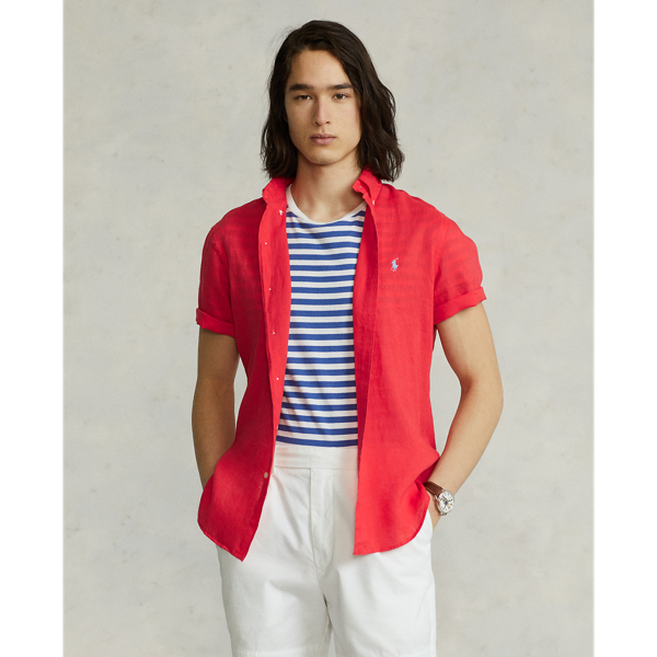 Polo Ralph Lauren Classic Fit Linen Shirt In Racing Red