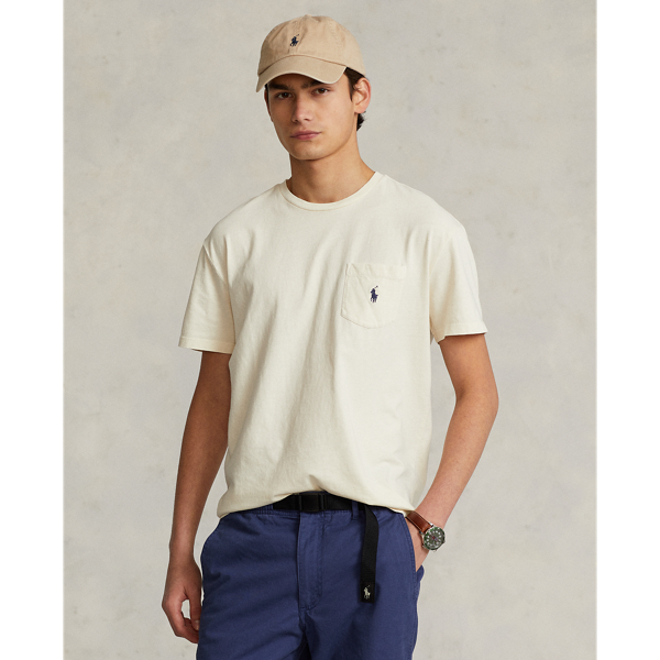 Ralph Lauren Classic Fit Cotton-linen Pocket T-shirt In Parchment Cream