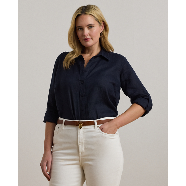 Lauren Woman Linen Shirt In Lauren Navy