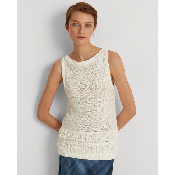 Lauren Ralph Lauren Fringe-trim Sleeveless Sweater In White