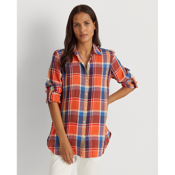 Lauren Ralph Lauren Plaid Linen Shirt In Tomato Multi ModeSens