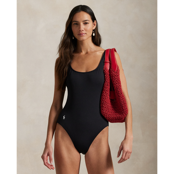 Polo Ralph Lauren Martinique Signature Solids One Piece Swimsuit In Black
