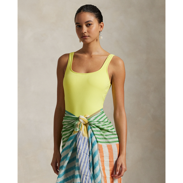 Polo Ralph Lauren Scoopback One-piece Swimsuit In Yellow