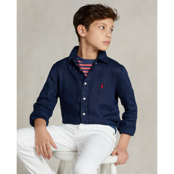 Polo Ralph Lauren Kids' Linen Shirt In Newport Navy