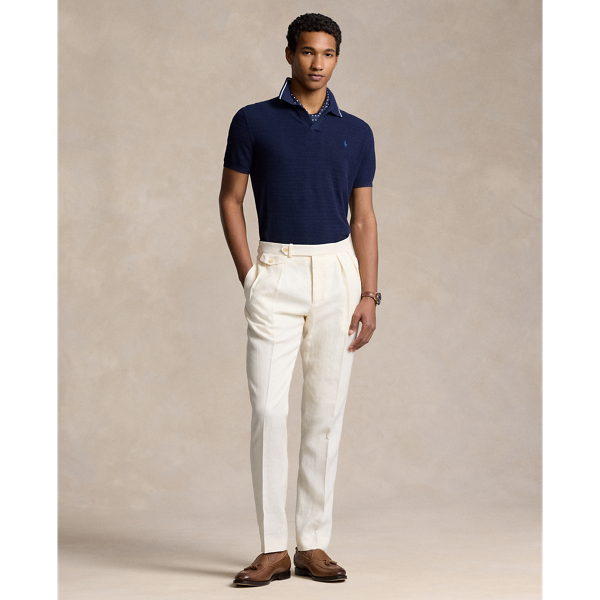 Ralph Lauren Pleated Linen Trouser In Light Cream