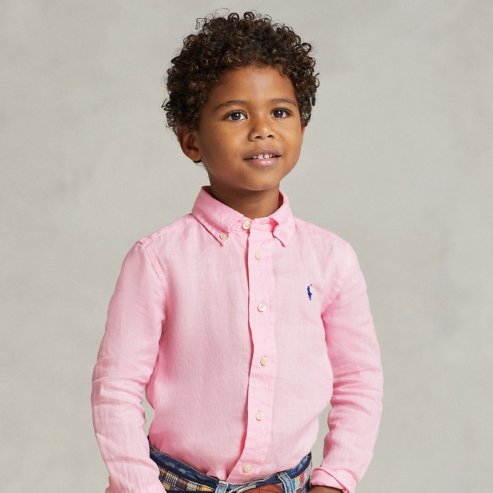 Shop Polo Ralph Lauren Linen Shirt In Carmel Pink