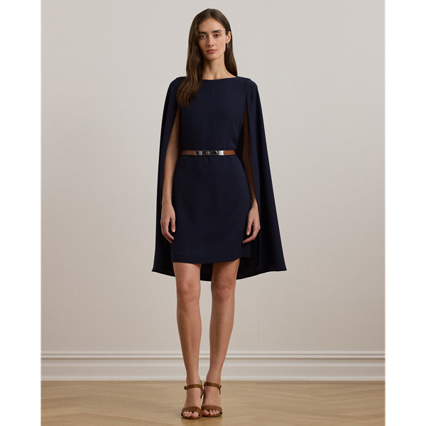 Lauren Ralph Lauren Cape Georgette Cocktail Dress In Lighthouse Navy