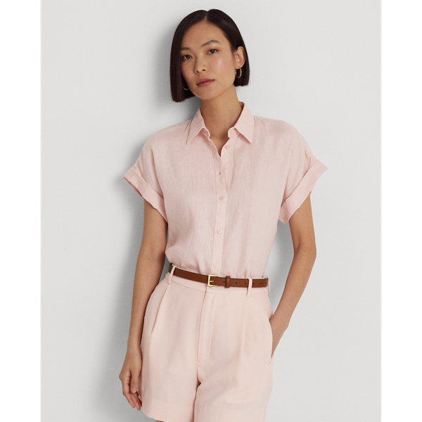 Lauren Ralph Lauren Linen Dolman-sleeve Shirt In Pale Pink