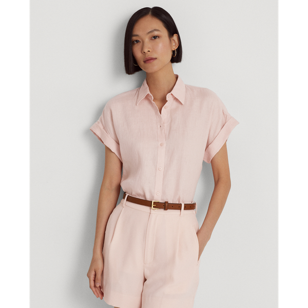 Ralph Lauren Linen Dolman-sleeve Shirt In Pale Pink