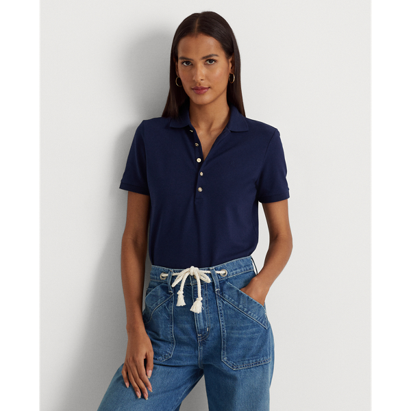 Lauren Petite Piqué Polo Shirt In Refined Navy