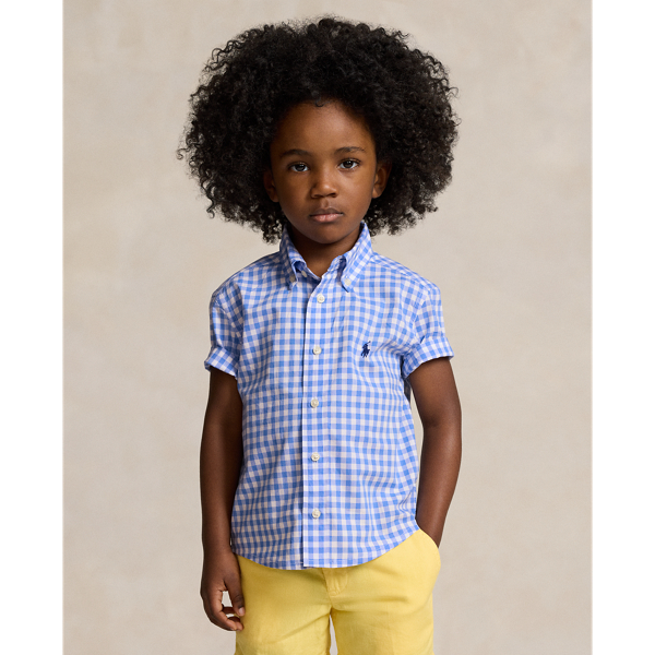 Polo Ralph Lauren Kids' Gingham Poplin Short-sleeve Shirt In Blue/white