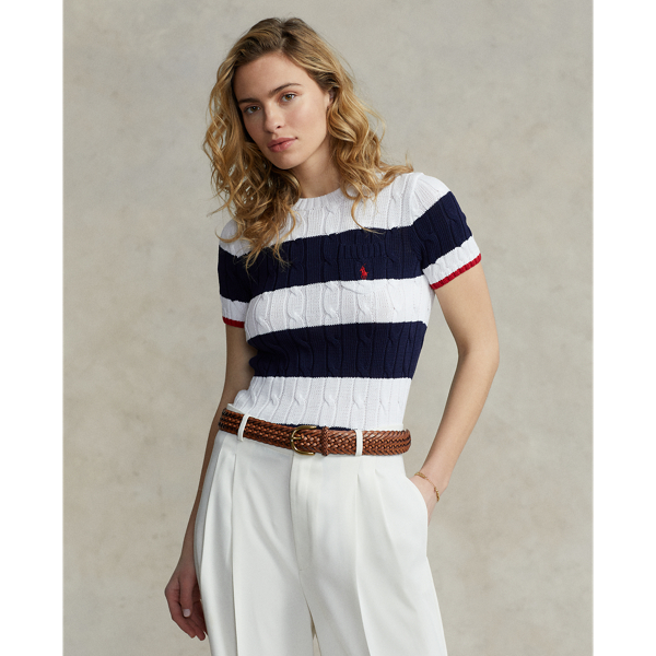 Cable-knit Short-sleeve Sweater In White