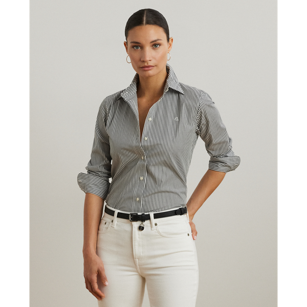 Lauren Ralph Lauren Striped Easy Care Cotton Shirt In Black/white