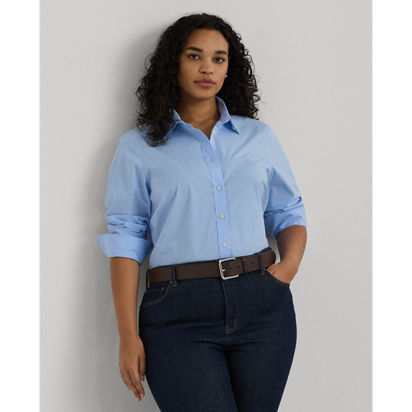 Lauren Woman No-iron Stretch Cotton Shirt In Blue