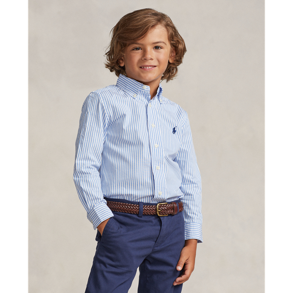 Polo Ralph Lauren Kids' Striped Cotton Poplin Shirt In Light Blue/white