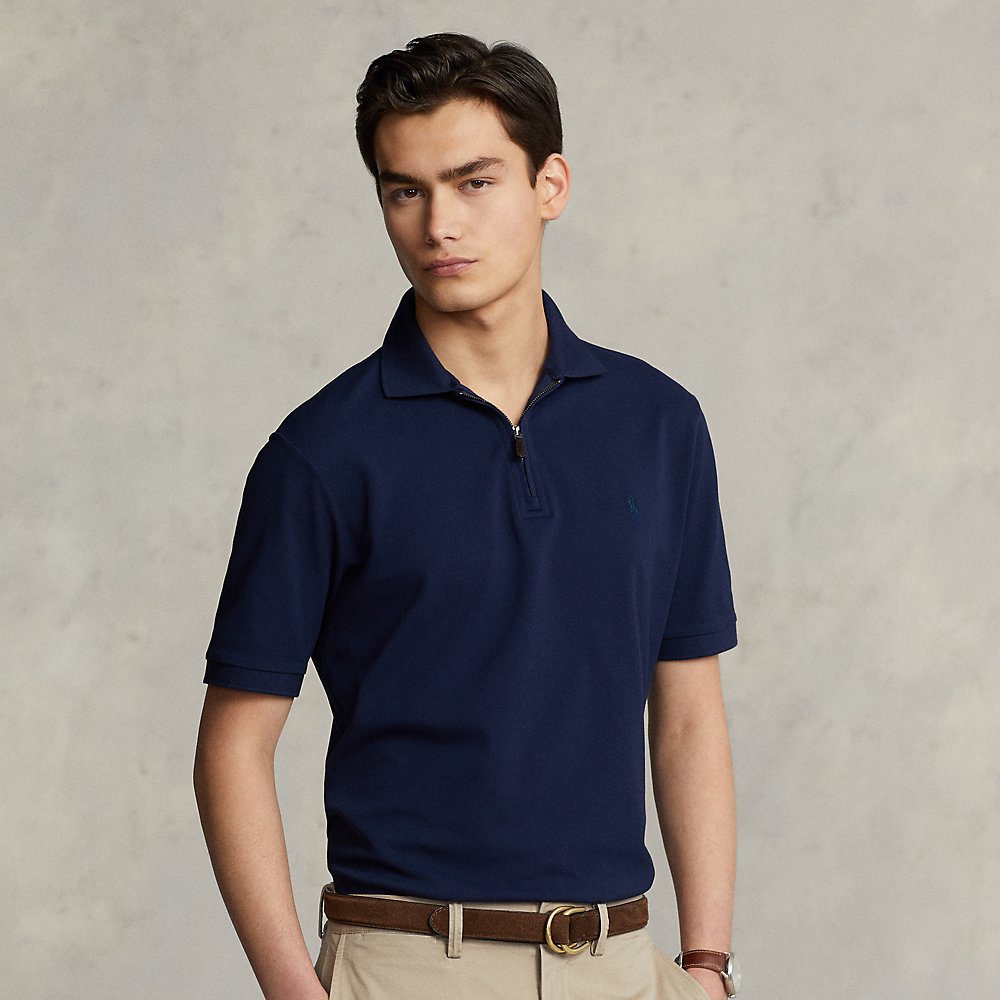 Ralph Lauren Classic Fit Stretch Mesh Zip Polo Shirt In French Navy ...