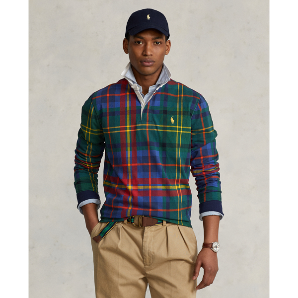 POLO RALPH LAUREN CLASSIC FIT PLAID JERSEY RUGBY SHIRT 