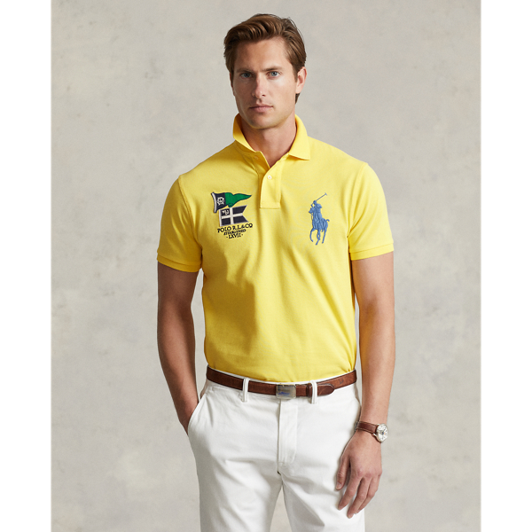 Ralph Lauren Custom Slim Fit Big Pony Mesh Polo Shirt In Coastal Yellow