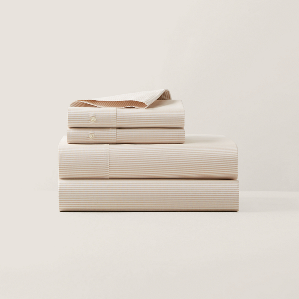 Polo Ralph Lauren Organic Cotton Oxford Stripe Sheeting In Tan