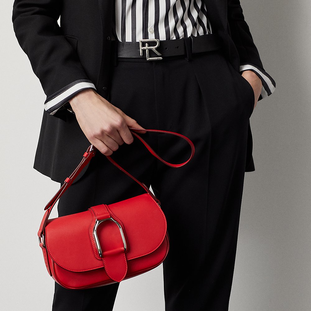 Ralph Lauren Welington Flap Leather Shoulder Bag In Poppy Red
