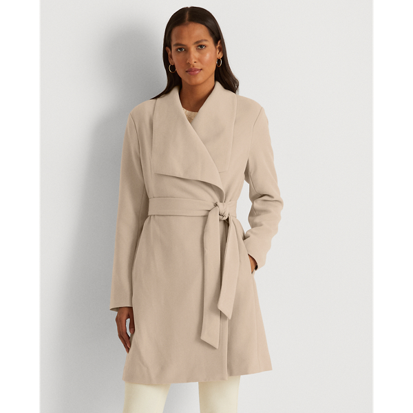 Lauren Ralph Lauren Crepe Wrap Coat In Dune | ModeSens