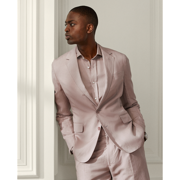 Ralph Lauren Purple Label Hadley Silk-linen Suit Jacket In Dusty Pink