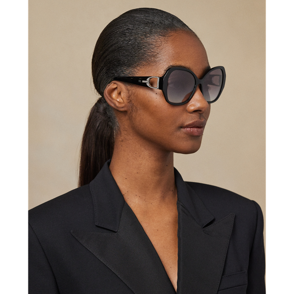 Ralph Lauren Stirrup Pavé Sunglasses In Shiny Black