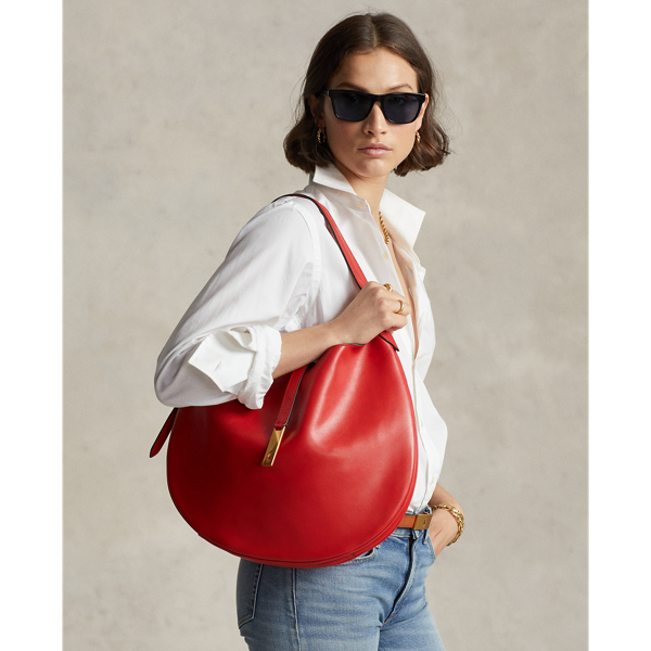 Polo Ralph Lauren Polo Id Calfskin Shoulder Bag In Tango Red