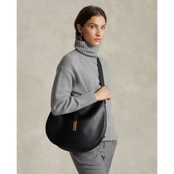 Ralph Lauren Polo Id Calfskin Shoulder Bag In Black