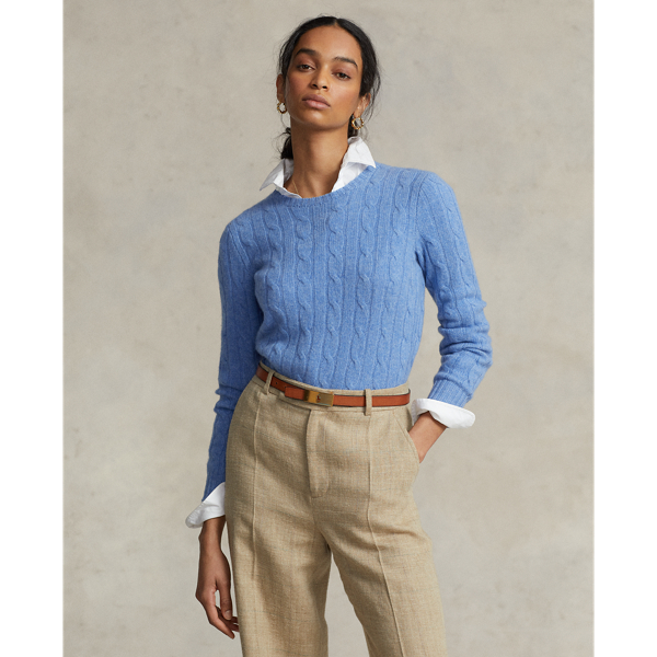 Ralph Lauren Cable-knit Cashmere Sweater In Lake Blue Heather