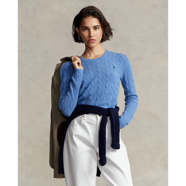 Ralph Lauren Cable Wool-cashmere Crewneck Sweater In Lake Blue Heather
