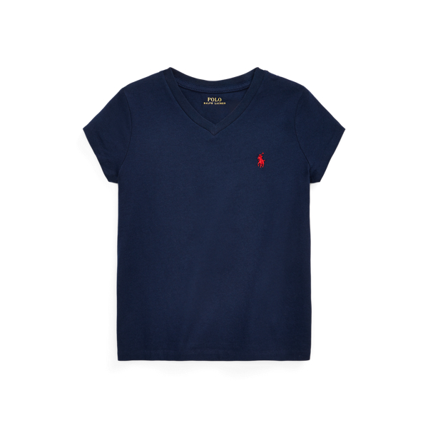 Polo Ralph Lauren Big Girls Cotton Jersey V-neck T-shirt In Newport Navy