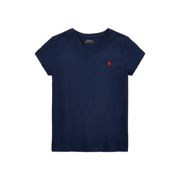 Polo Ralph Lauren Big Girls Cotton Jersey V-neck T-shirt In Newport Navy