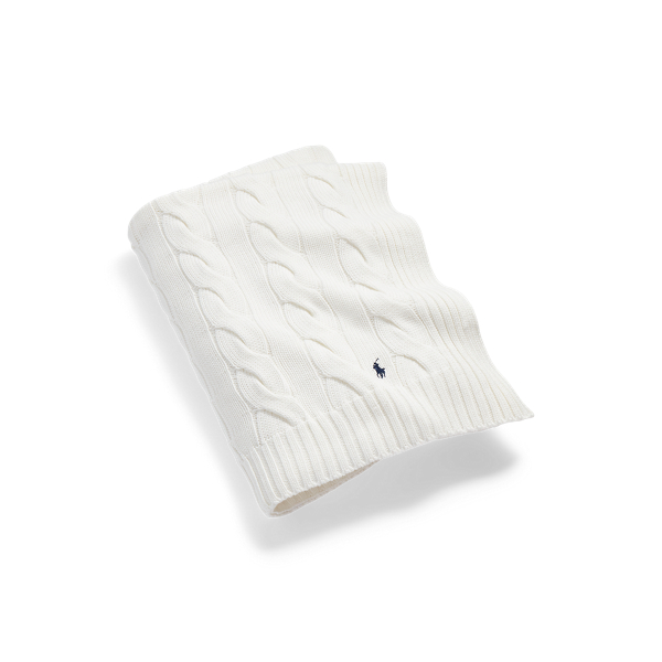 Shop Ralph Lauren Hanley Cable-knit Throw Blanket In Cream