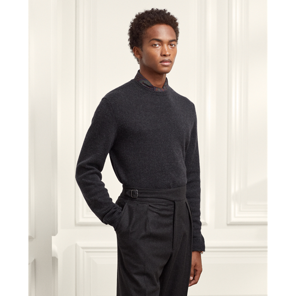 Ralph Lauren Purple Label Cashmere Crewneck Sweater In Charcoal Melange