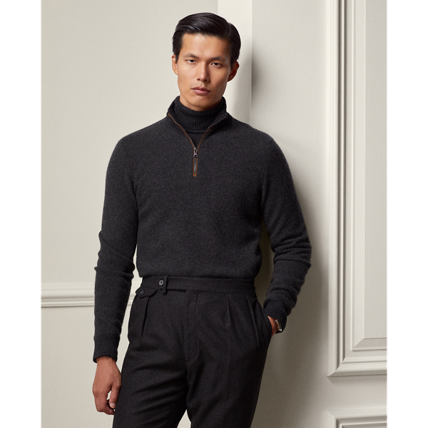 Ralph Lauren Cashmere Quarter-zip Sweater In Dark Grey Melange Multi