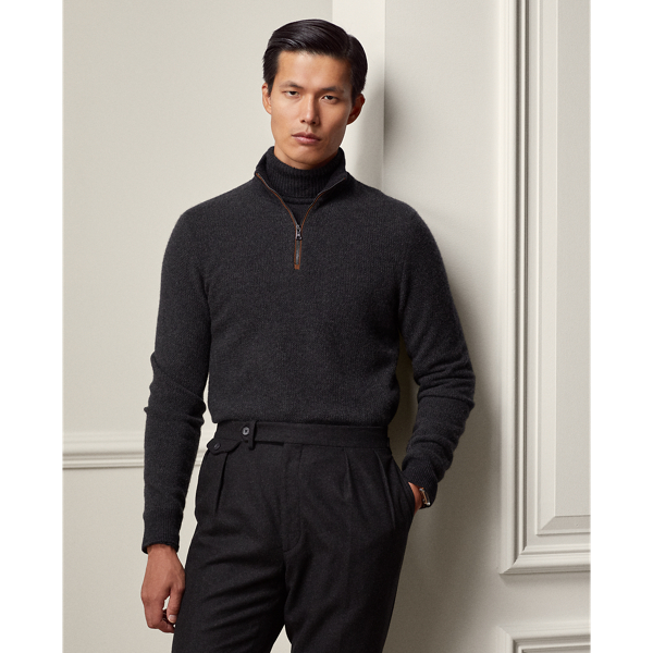 Ralph Lauren Purple Label Cashmere Quarter-zip Sweater In Dark Grey Melange Multi