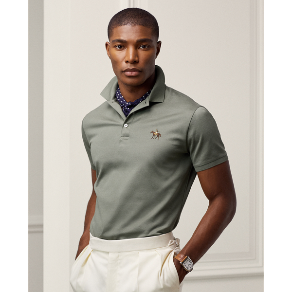 Ralph Lauren Purple Label Custom Slim Fit Piqué Polo Shirt In Sea Spray