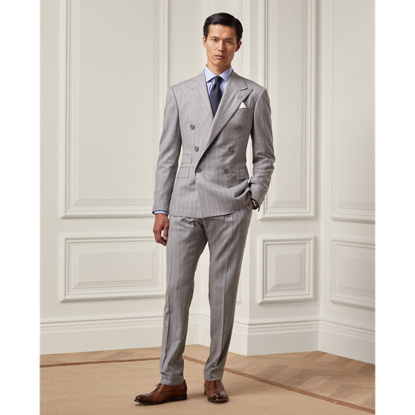 Ralph Lauren Ralph Handmade Chalk-stripe Twill Suit In Pearl Grey/cream