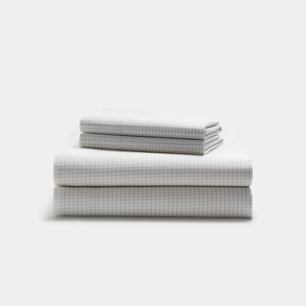 Ralph Lauren Sloane Cotton Percale Checked Sheet Set In Grey