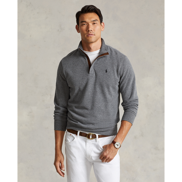 Polo Ralph Lauren Luxury Jersey Quarter-zip Pullover In Medium Flannel Heather
