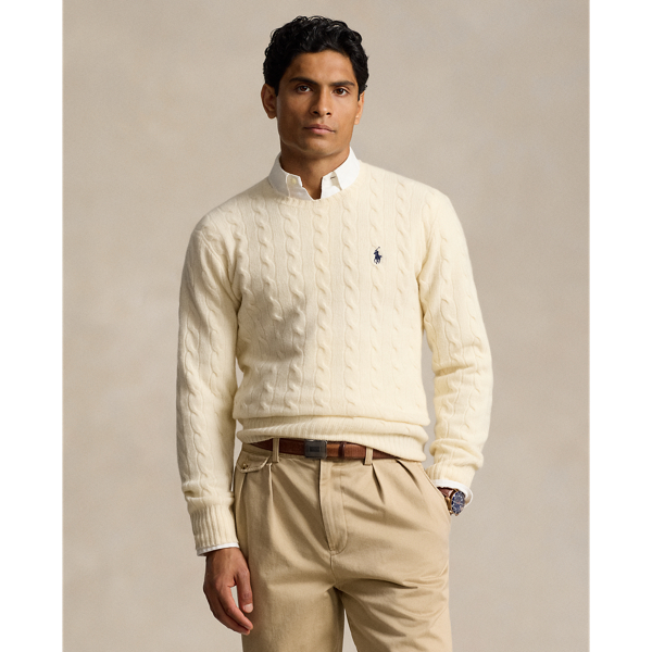 Shop Polo Ralph Lauren Cable-knit Wool-cashmere Jumper In Cream