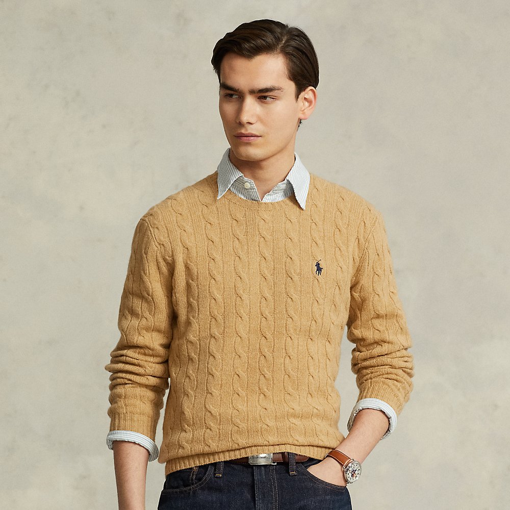 Ralph Lauren Cable-knit Wool-cashmere Sweater In Camel Melange