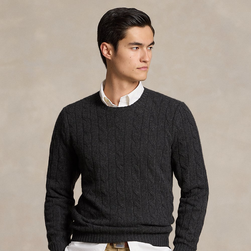 Ralph Lauren The Iconic Cable-knit Cashmere Sweater In Dark Granite