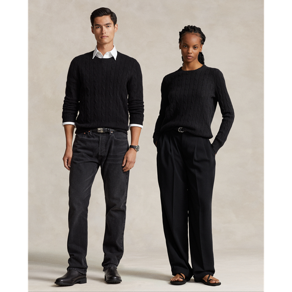 Our unisex cable-knit jumper is a Polo staple dating all the way back to 1973. What hasn't changed is the quality – 100% Italian cashmere – and the seamless way it is knit together. Known as hand-linking, this technique gives the piece an unmistakably attractive shape and soft feel.