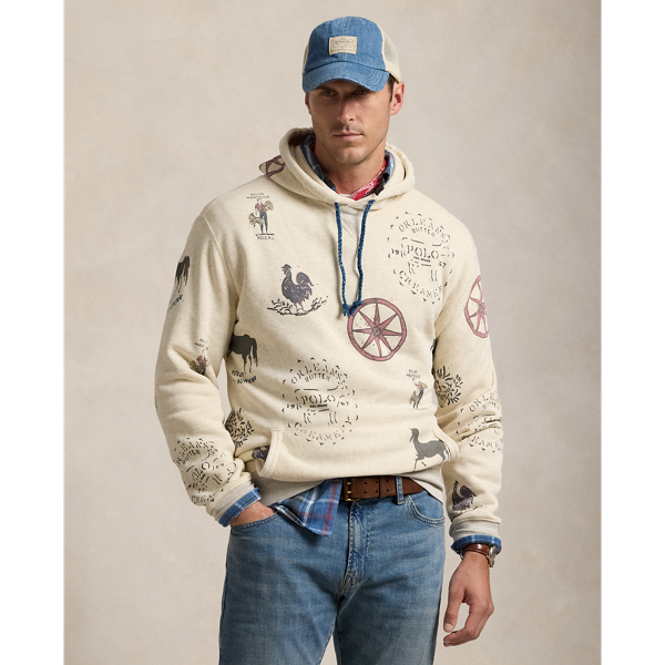 Polo Ralph Lauren Fleece Graphic Hoodie In Oatmeal Heather